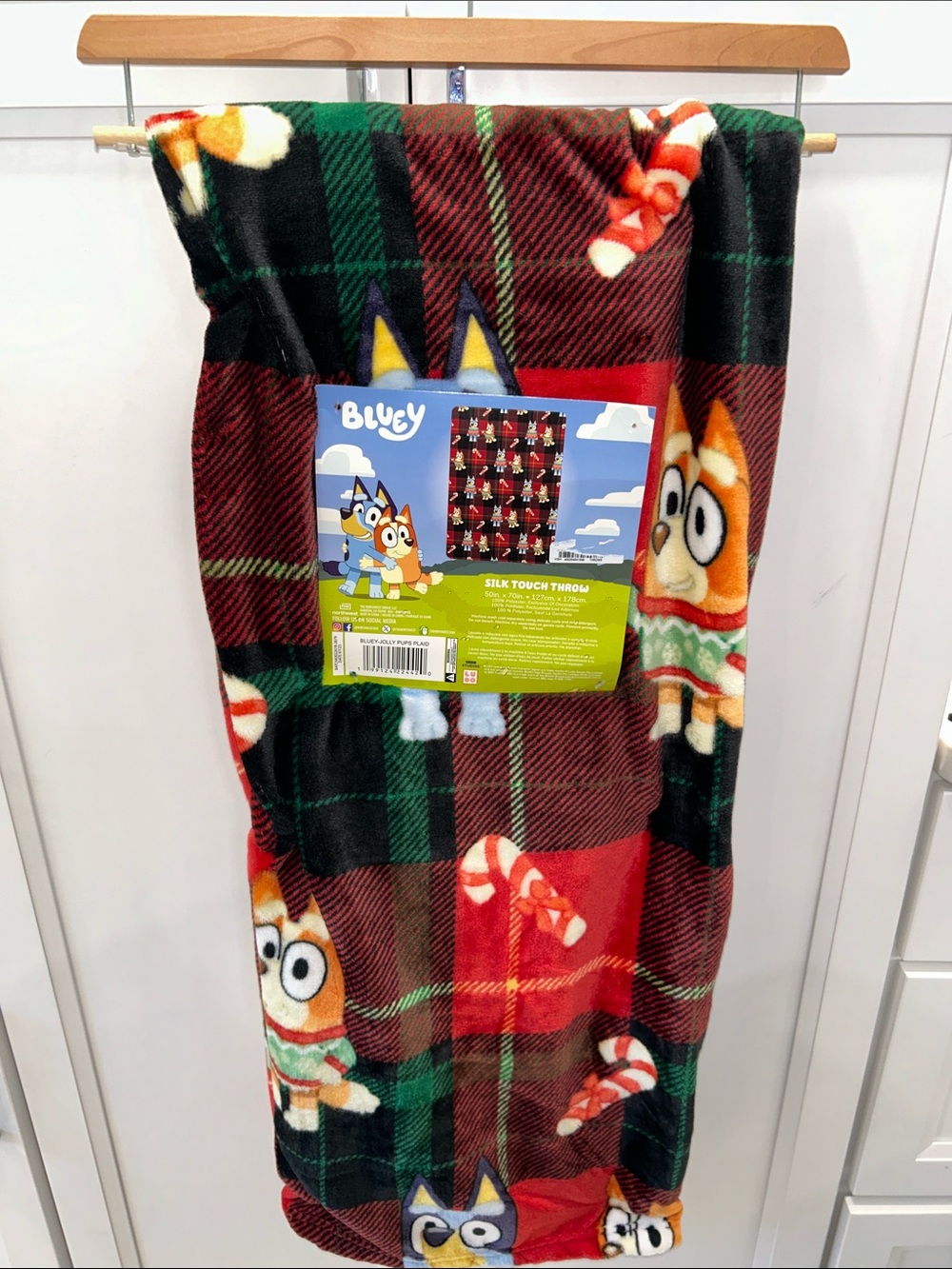 Disney Bluey & Bingo Holiday Plaid Silk Touch Throw Blanket 50”x70”